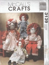 3139  MCCALLS 16'',18'' RAGGEDY ANN, RAGGEDY ANDY DOLLS, HAIR, CLOTHES PATTERN